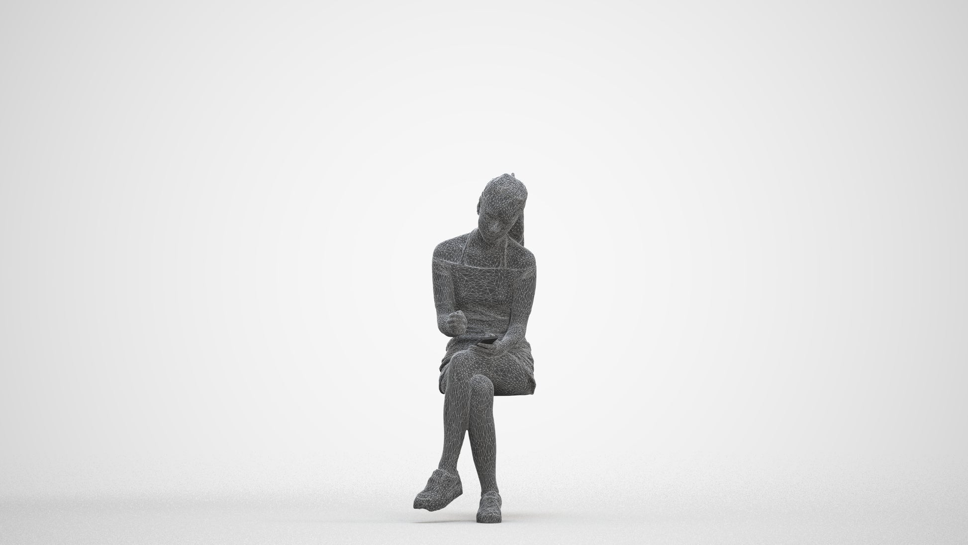 realistic 3D people woman casual sitting, render-ready for V-Ray and Corona, FBX OBJ, three-quarter front view render