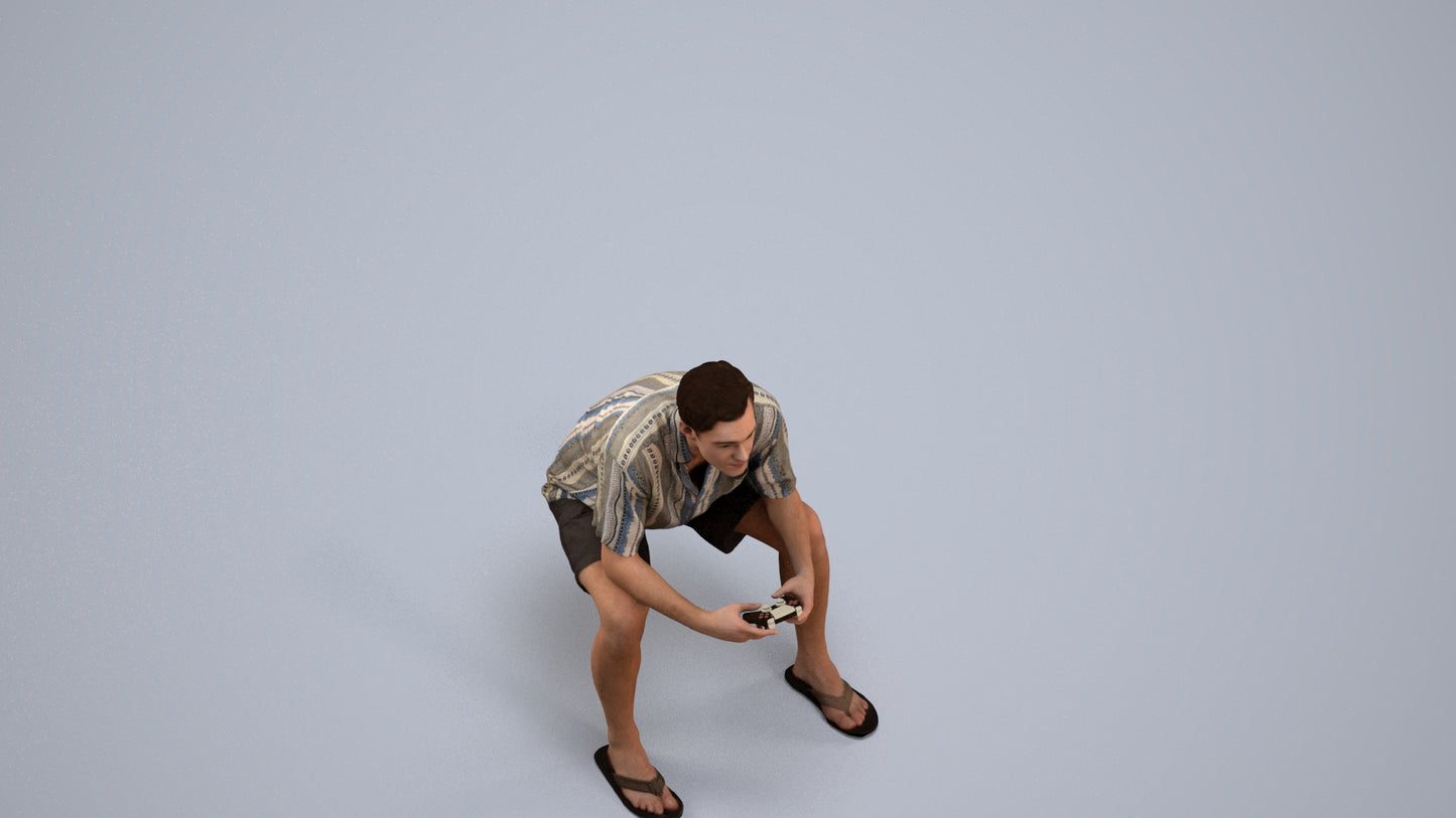 scanned 3D man casual sitting, photogrammetry people for Enscape and V-Ray, back view render