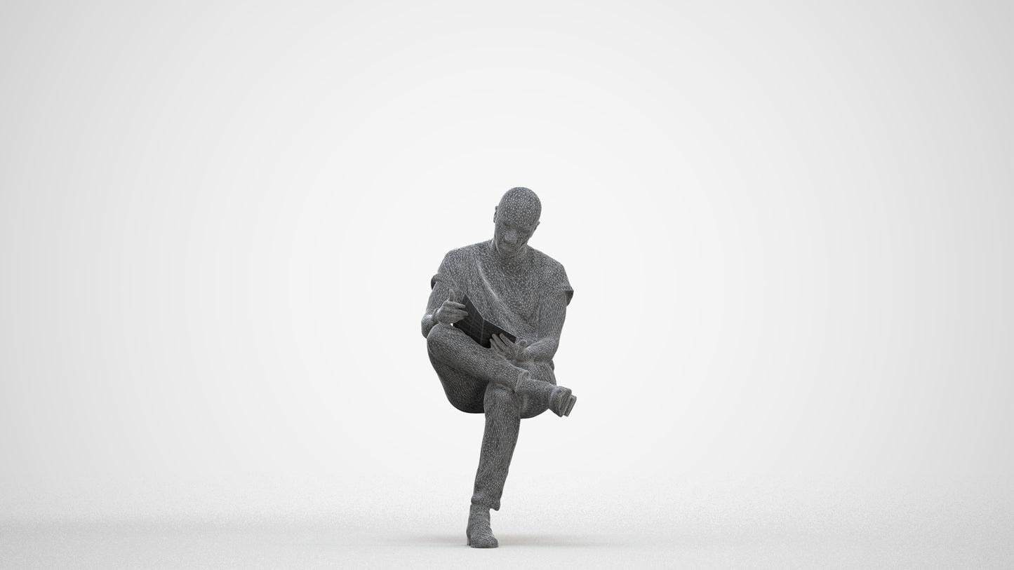 realistic 3D people man casual sitting, render-ready for V-Ray and Corona, FBX OBJ, three-quarter front view render