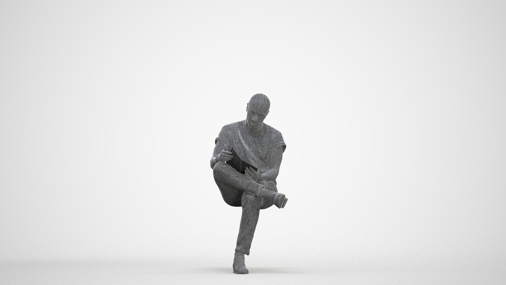 realistic 3D people man casual sitting, render-ready for V-Ray and Corona, FBX OBJ, three-quarter front view render