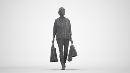 3D scanned woman shopping casual, photorealistic archviz people for Enscape and SketchUp, three-quarter front view render