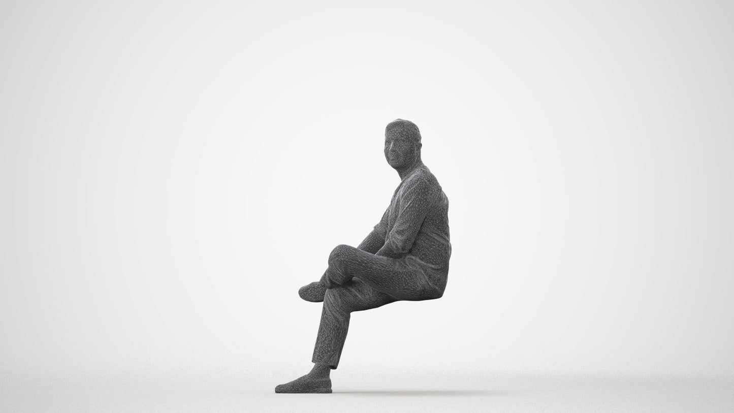 photogrammetry 3D man casual sitting, realistic human model archviz FBX, square thumbnail