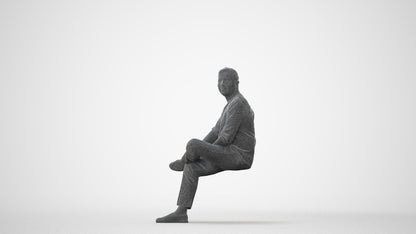 photogrammetry 3D man casual sitting, realistic human model archviz FBX, square thumbnail