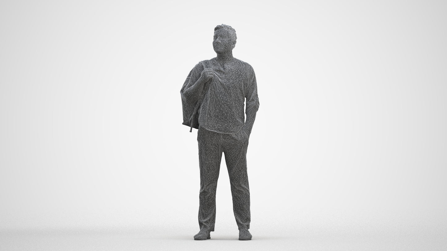 realistic 3D people man casual standing, render-ready for V-Ray and Corona, FBX OBJ, three-quarter front view render
