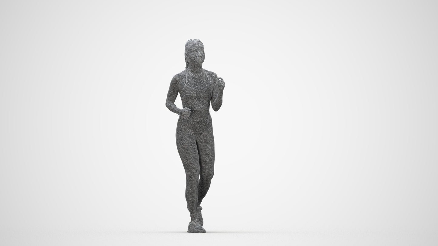scanned 3D woman sport, photogrammetry people for Enscape and V-Ray, wireframe back view