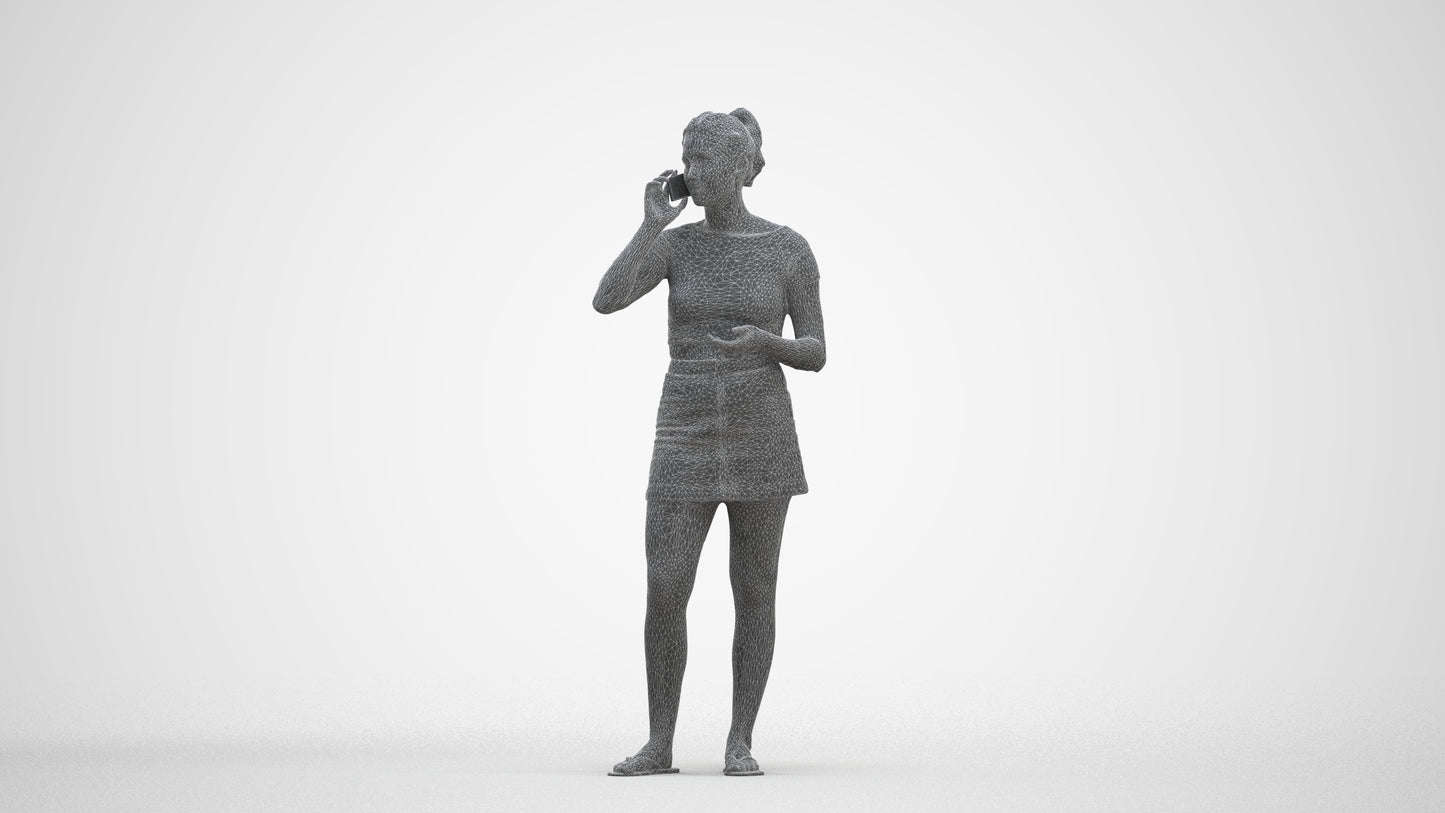 realistic 3D woman casual standing, scanned archviz people for Blender and 3ds Max, three-quarter front view render