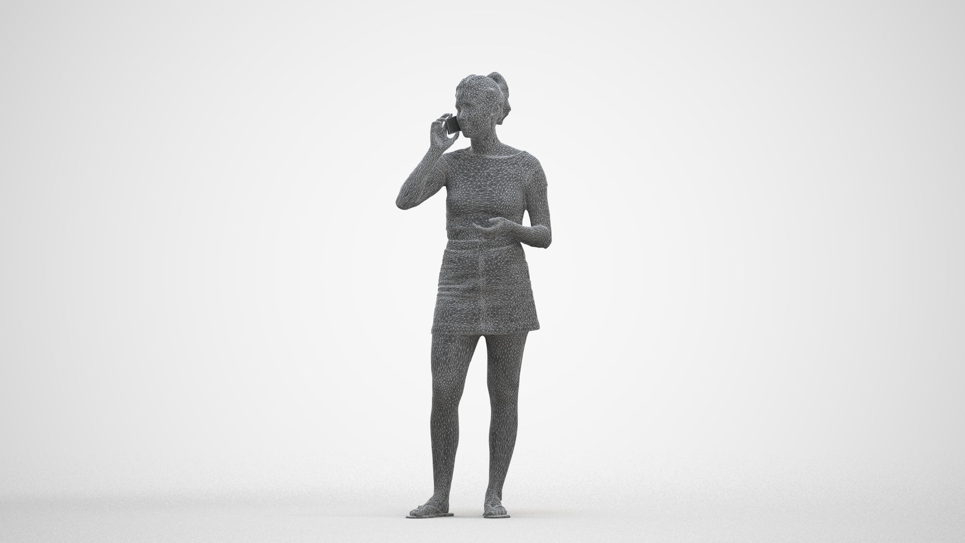 realistic 3D woman casual standing, scanned archviz people for Blender and 3ds Max, three-quarter front view render