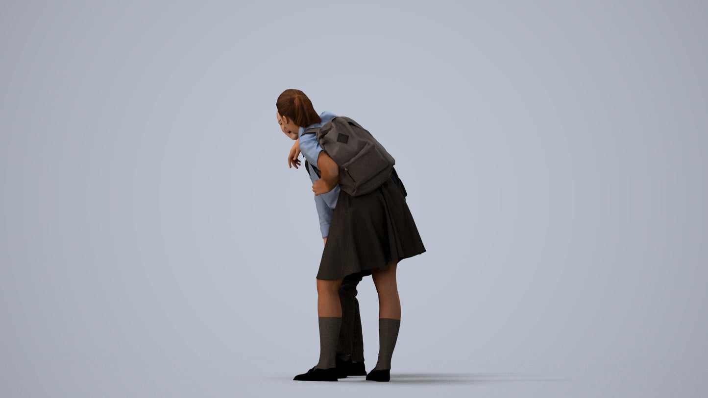 3D scanned girl kids, photorealistic archviz people for Enscape and SketchUp, three-quarter view render