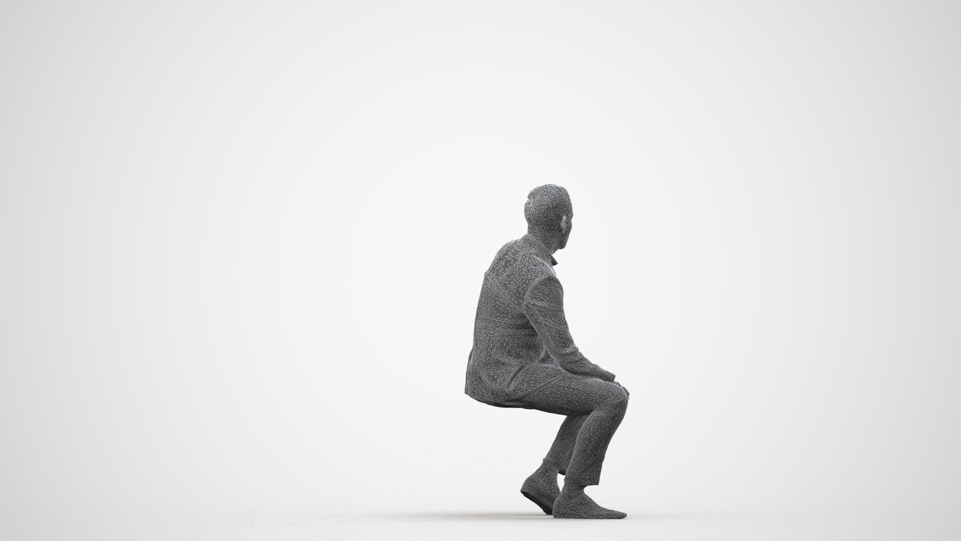 realistic 3D man formal sitting, scanned archviz people for Blender and 3ds Max, wireframe side view