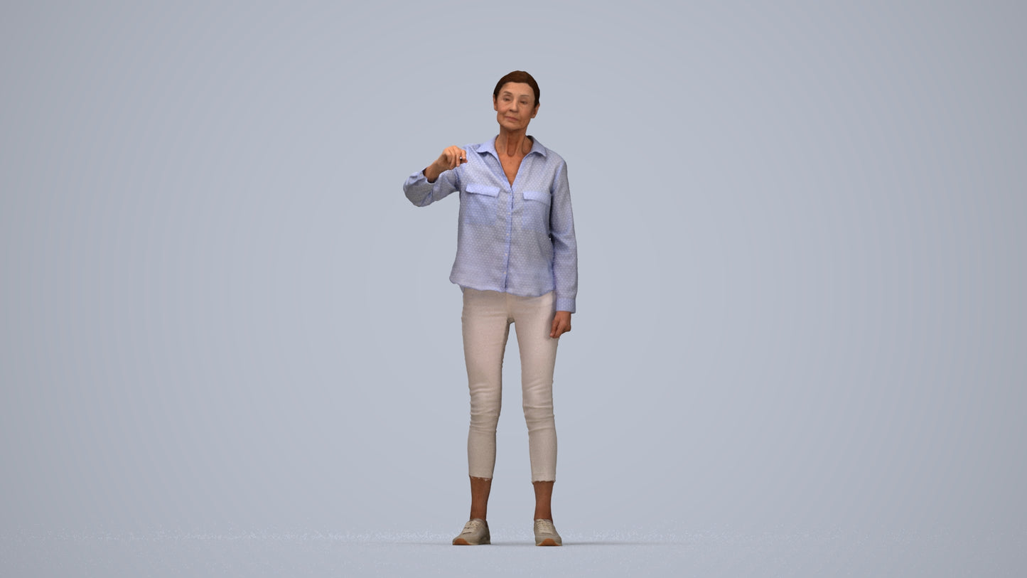 3D scanned senior woman standing casual, photorealistic archviz people for Enscape and SketchUp, top-down view render