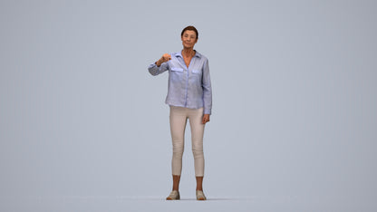 3D scanned senior woman standing casual, photorealistic archviz people for Enscape and SketchUp, top-down view render