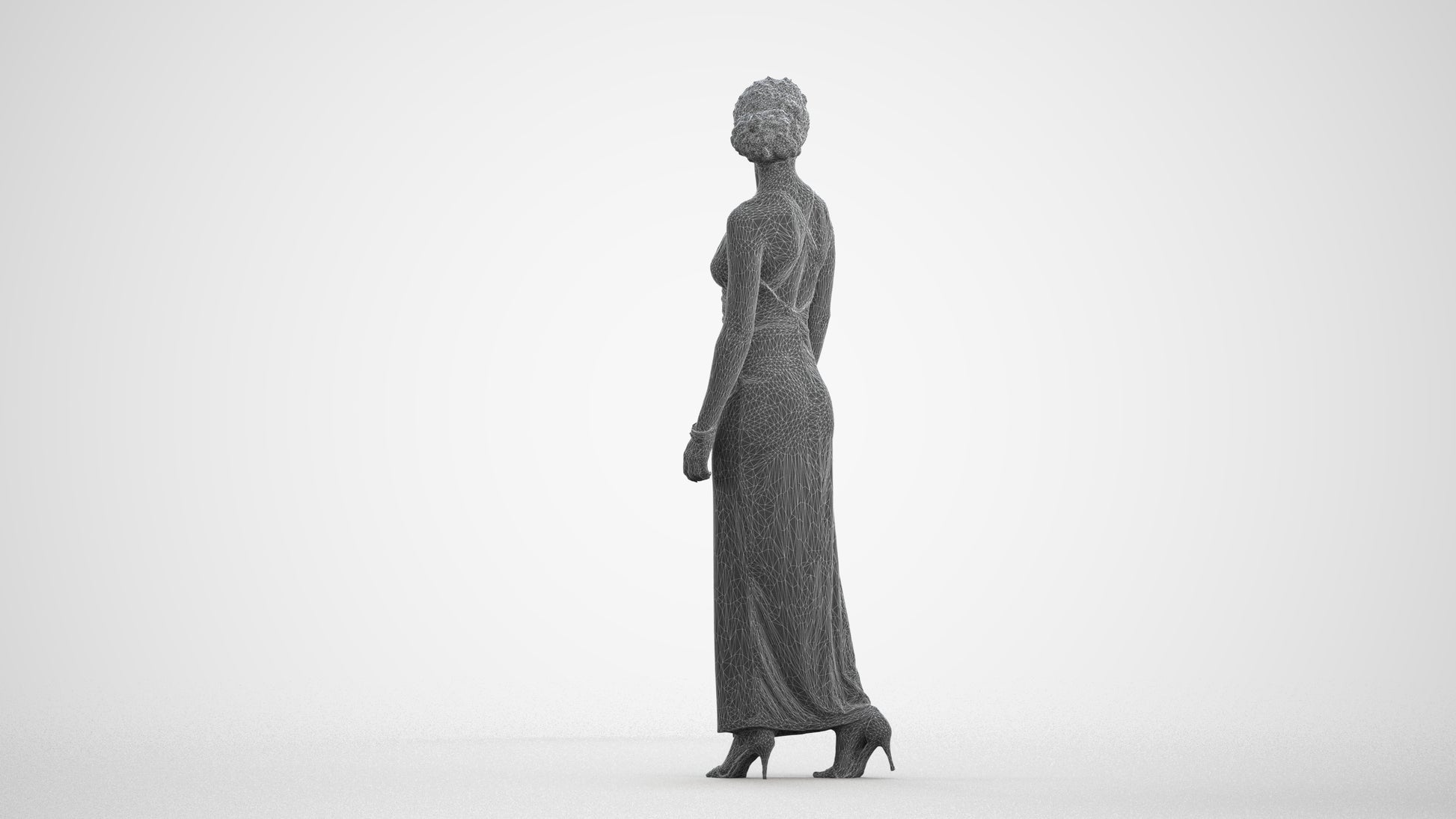 3D people model woman formal formalaffairs, scanned human for 3ds Max rendering, wireframe front view