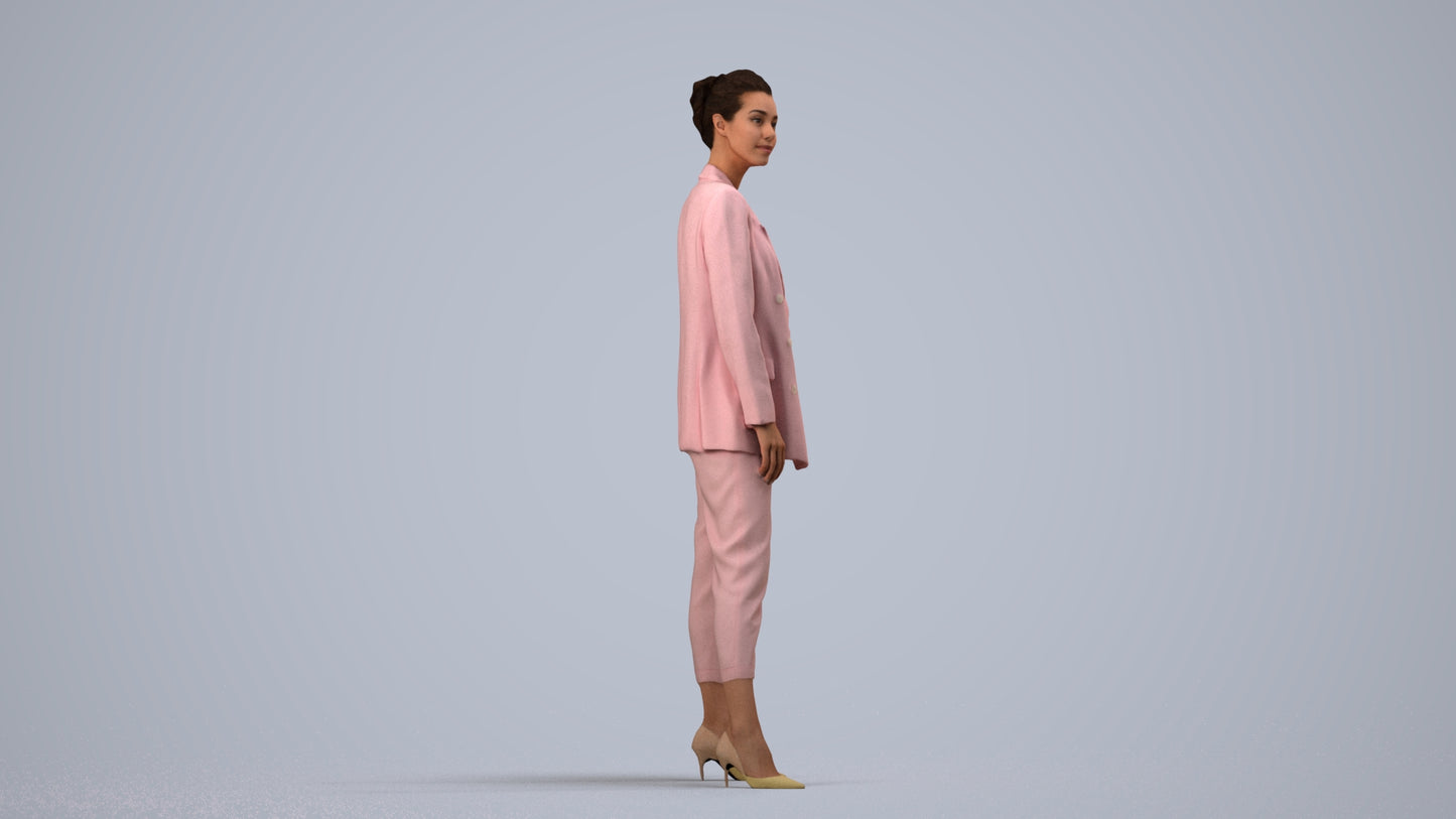 realistic 3D people woman business standing, render-ready for V-Ray and Corona, FBX OBJ, side view render