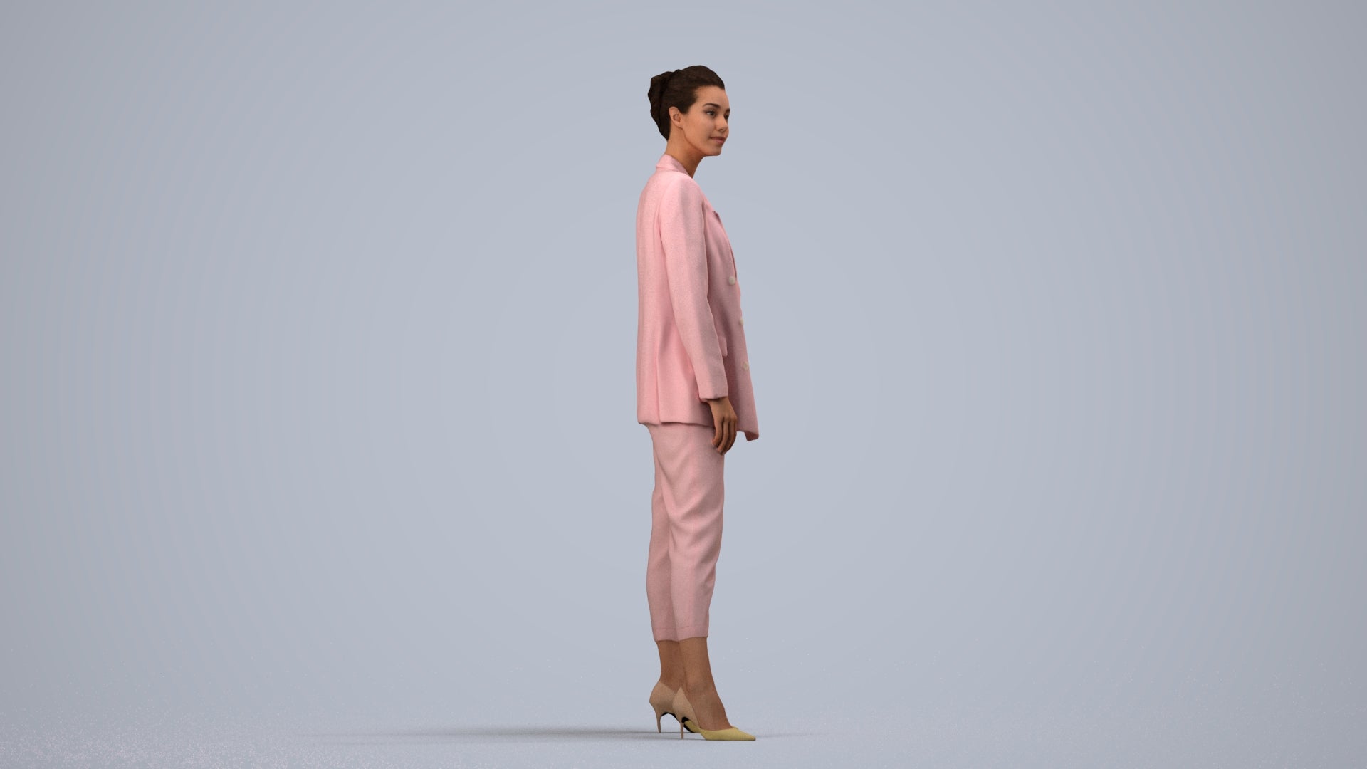 realistic 3D people woman business standing, render-ready for V-Ray and Corona, FBX OBJ, side view render