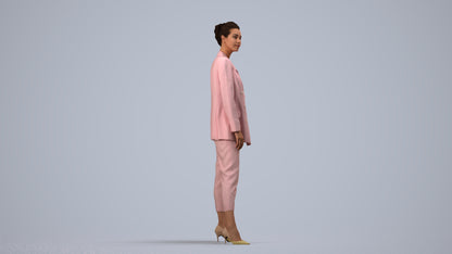 realistic 3D people woman business standing, render-ready for V-Ray and Corona, FBX OBJ, side view render