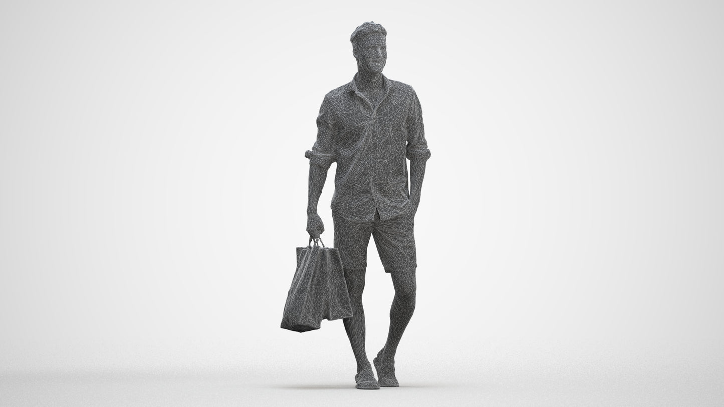 realistic 3D people man casual shopping, render-ready for V-Ray and Corona, FBX OBJ, three-quarter front view render