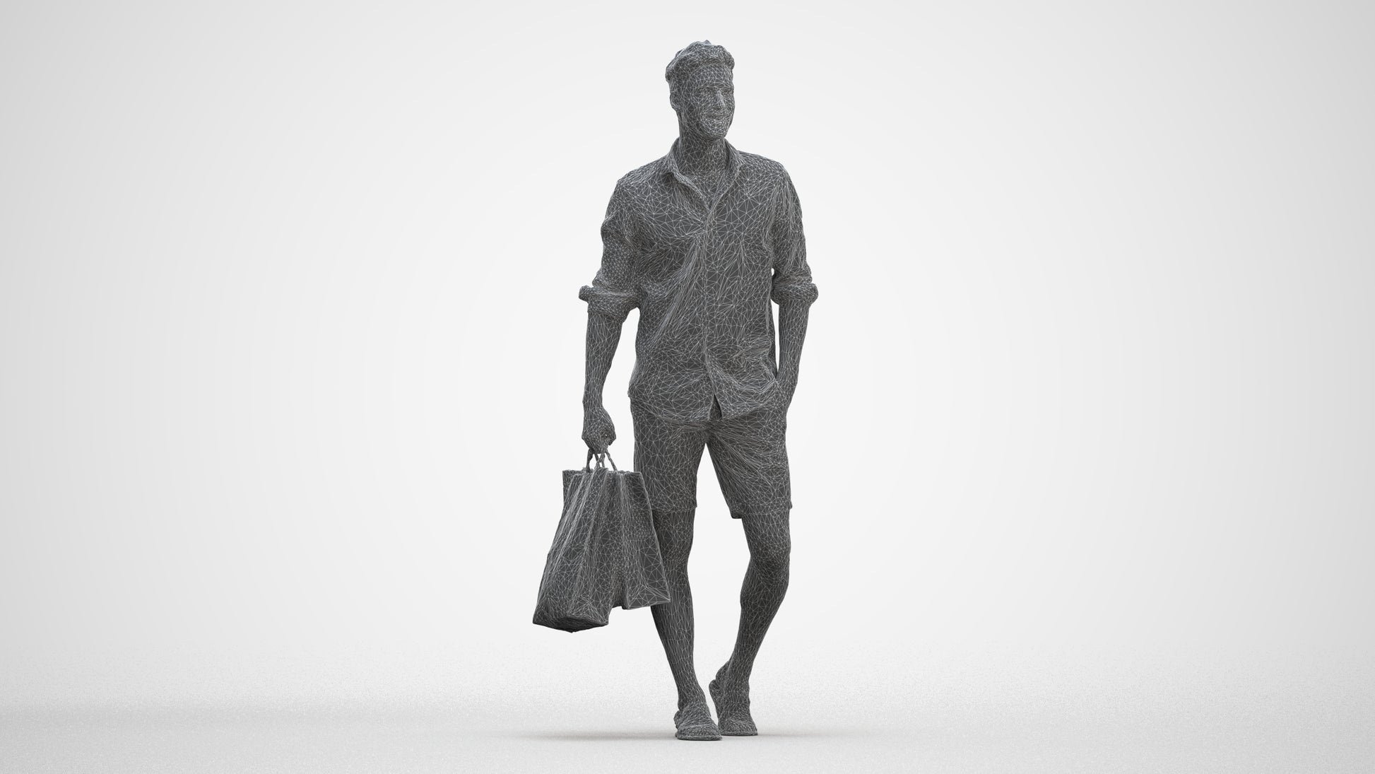 realistic 3D people man casual shopping, render-ready for V-Ray and Corona, FBX OBJ, three-quarter front view render