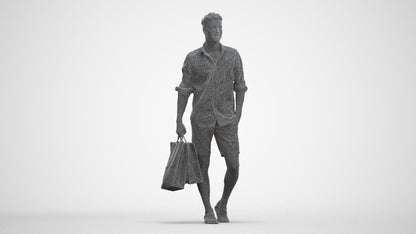 realistic 3D people man casual shopping, render-ready for V-Ray and Corona, FBX OBJ, three-quarter front view render