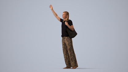 3D scanned woman standing casual, photorealistic archviz people for Enscape and SketchUp, three-quarter view render