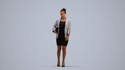 3D human model woman business, photogrammetry scanned person for archviz, standing pose render