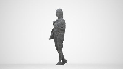 scanned 3D woman casual walking, photogrammetry people for Enscape and V-Ray, wireframe back view
