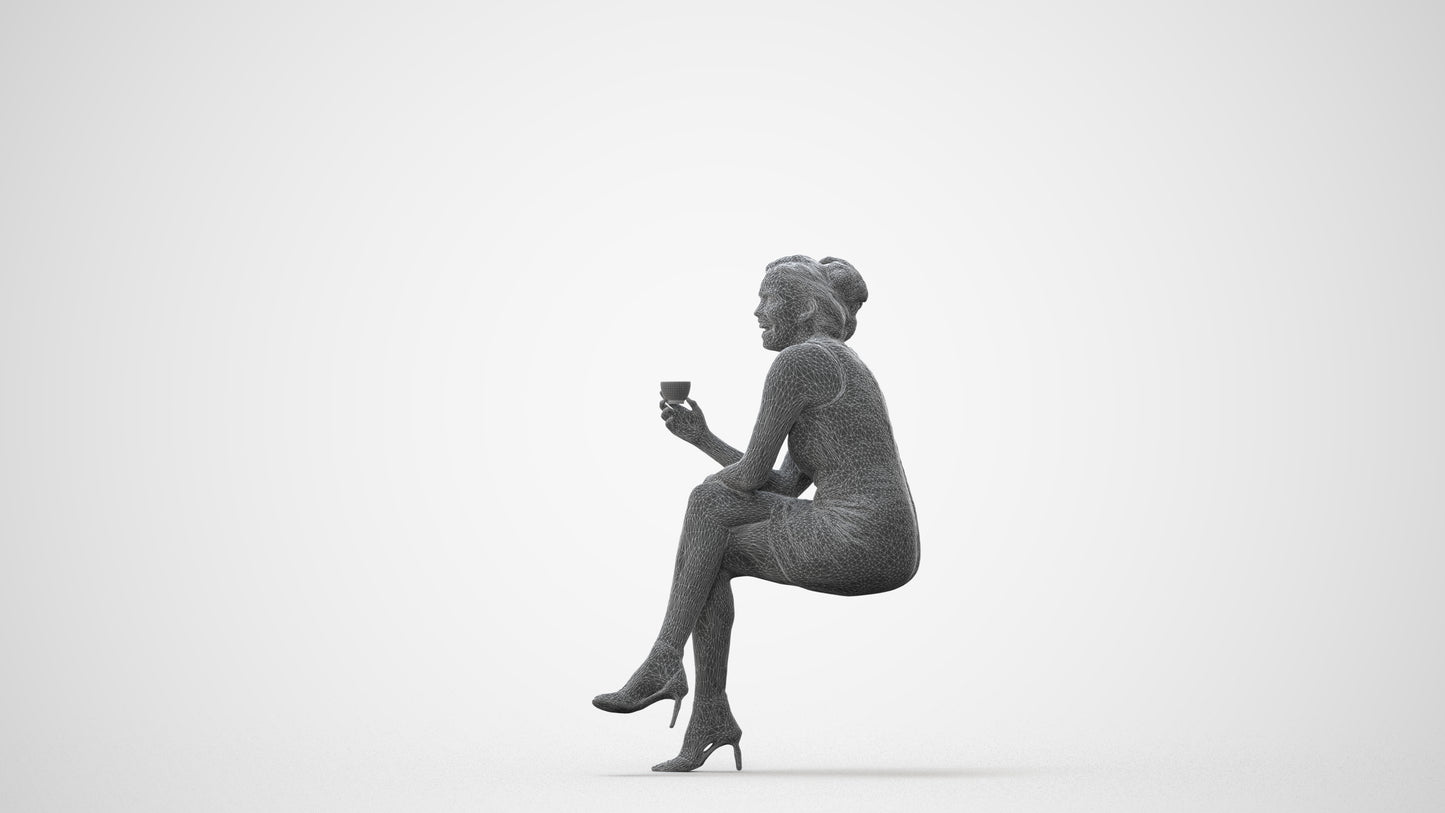 3D people model woman casual sitting, scanned human for 3ds Max rendering, square thumbnail