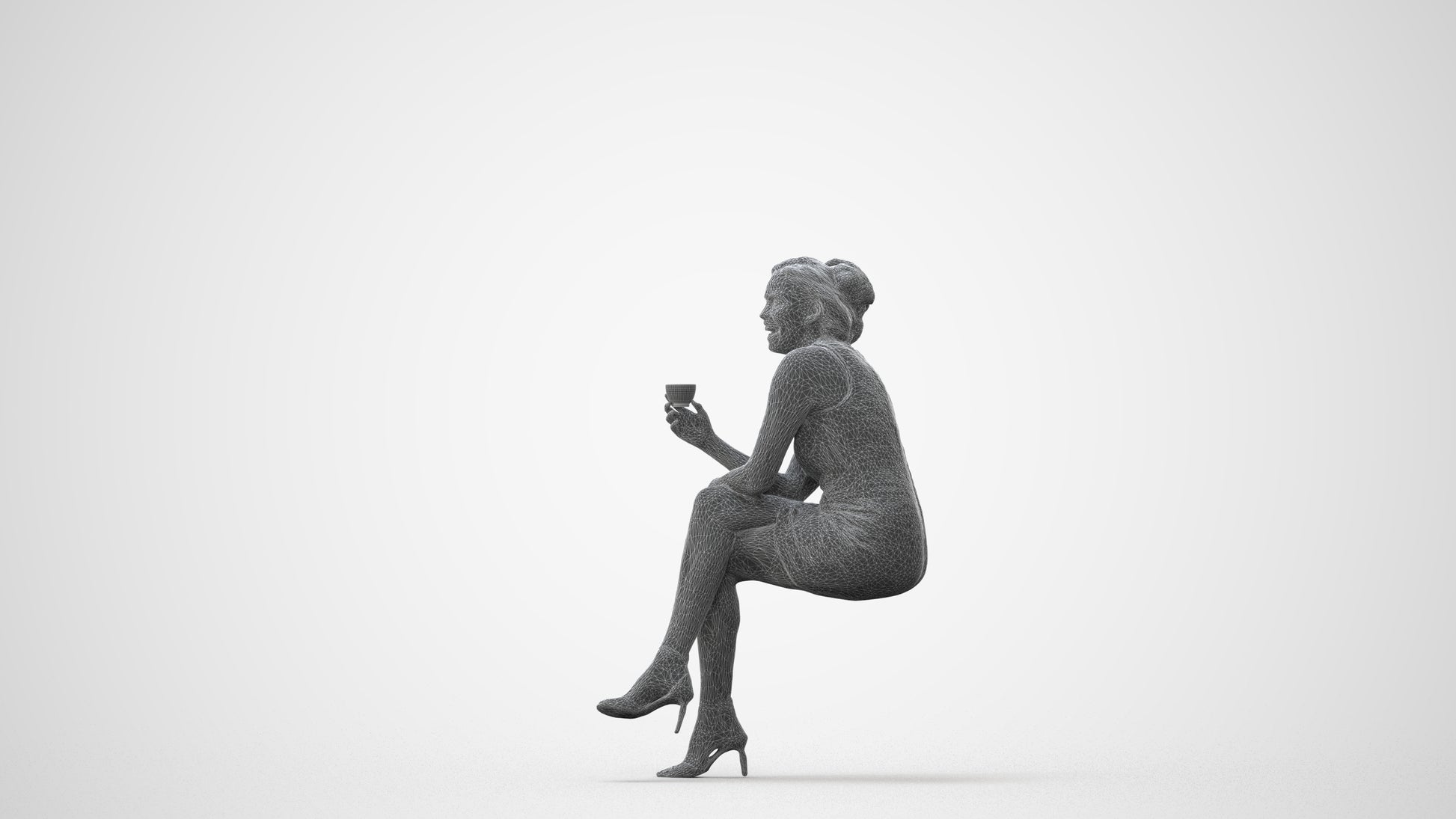 3D people model woman casual sitting, scanned human for 3ds Max rendering, square thumbnail