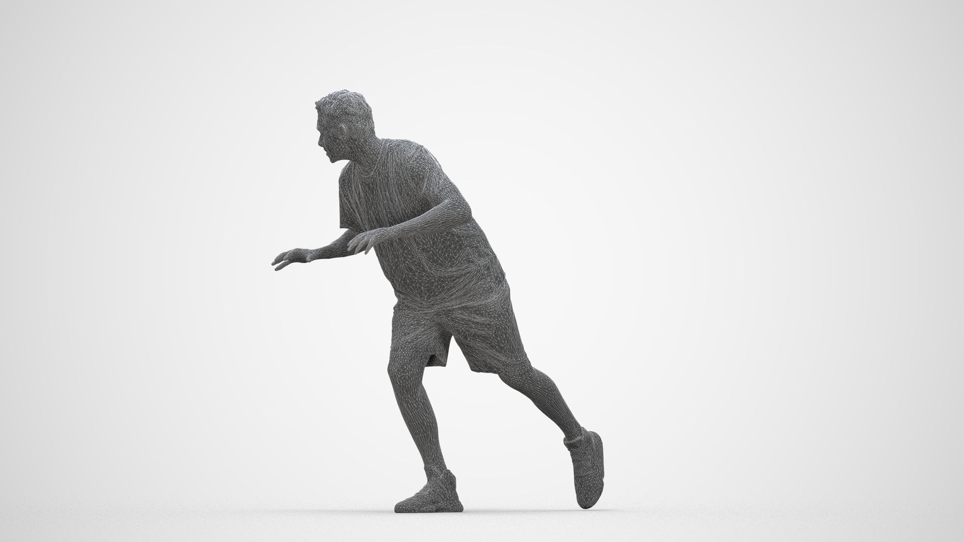 3D people model man sport, scanned human for 3ds Max rendering, wireframe back view
