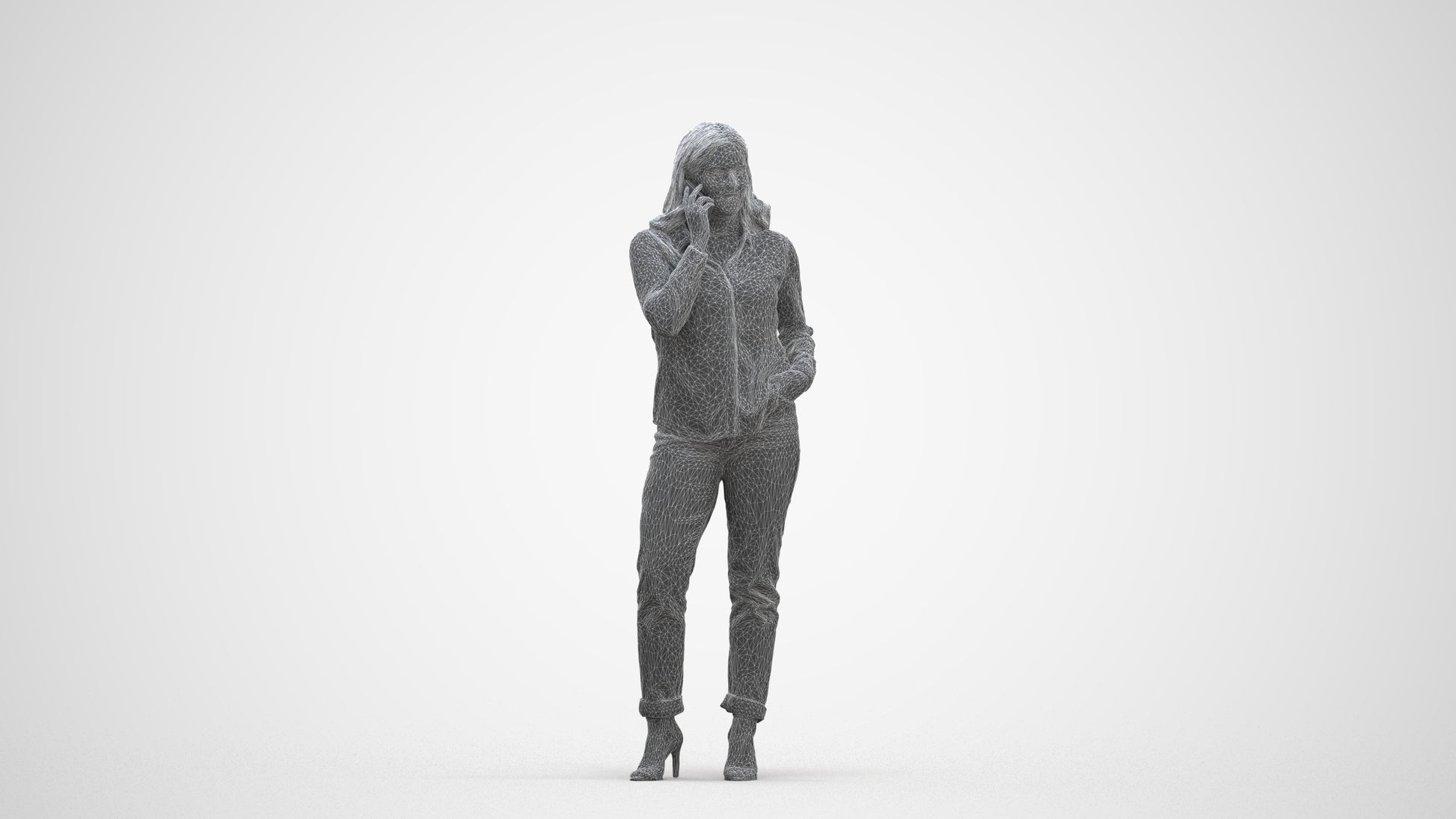 realistic 3D human woman casual standing, archviz people FBX OBJ for Blender, three-quarter front view render