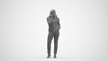 realistic 3D human woman casual standing, archviz people FBX OBJ for Blender, three-quarter front view render