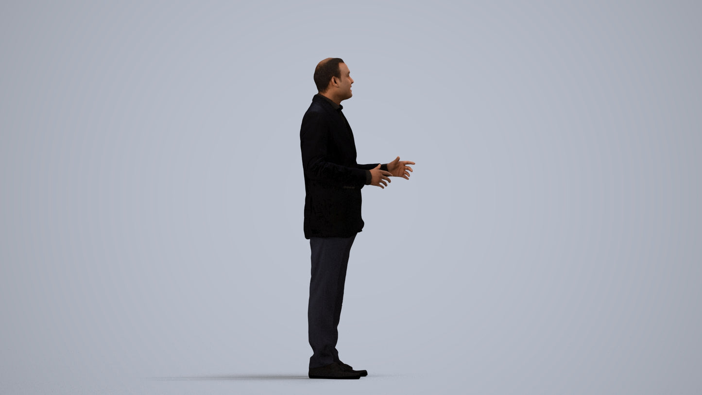 3D scanned man standing formal, photorealistic archviz people for Enscape and SketchUp, side view render
