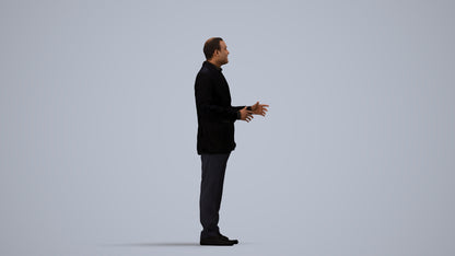 3D scanned man standing formal, photorealistic archviz people for Enscape and SketchUp, side view render