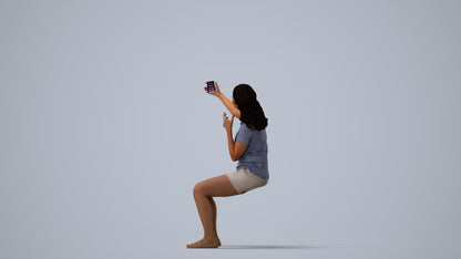 scanned 3D woman casual sitting, photogrammetry people for Enscape and V-Ray, three-quarter view render