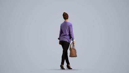 realistic 3D human woman business walking, archviz people FBX OBJ for Blender, front view render