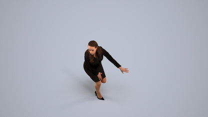 3D human model woman business sitting, photogrammetry scanned person for archviz, back view render