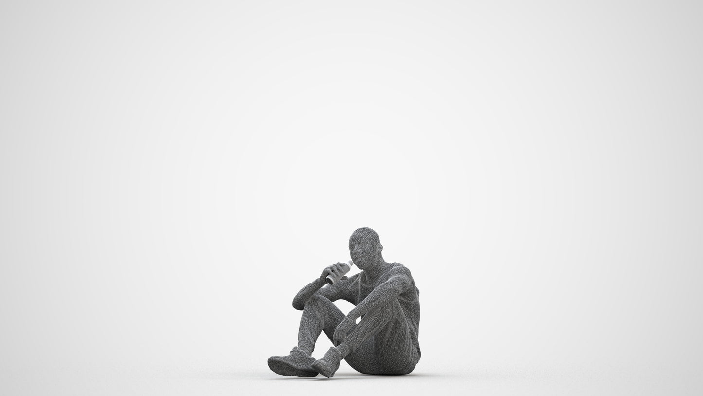 realistic 3D people man casual sitting, render-ready for V-Ray and Corona, FBX OBJ, three-quarter front view render