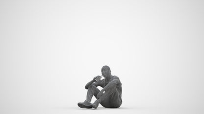 realistic 3D people man casual sitting, render-ready for V-Ray and Corona, FBX OBJ, three-quarter front view render