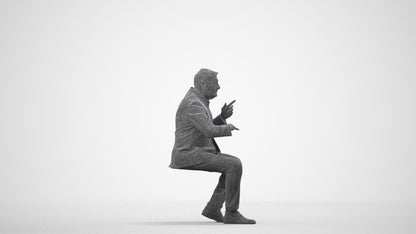 3D human model man business, photogrammetry scanned person for archviz, wireframe side view