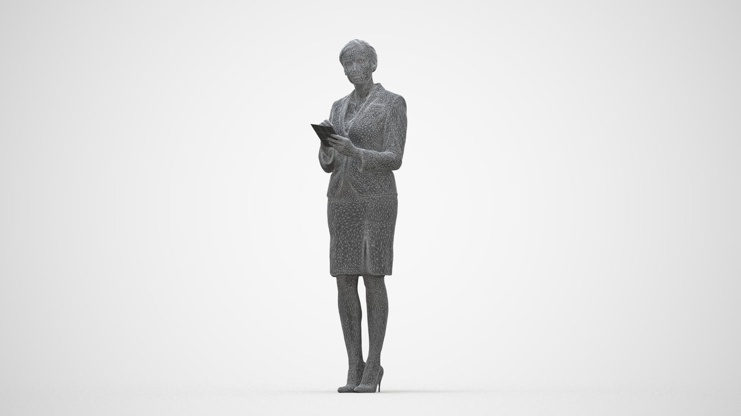scanned 3D woman hospitality, photogrammetry people for Enscape and V-Ray, wireframe back view