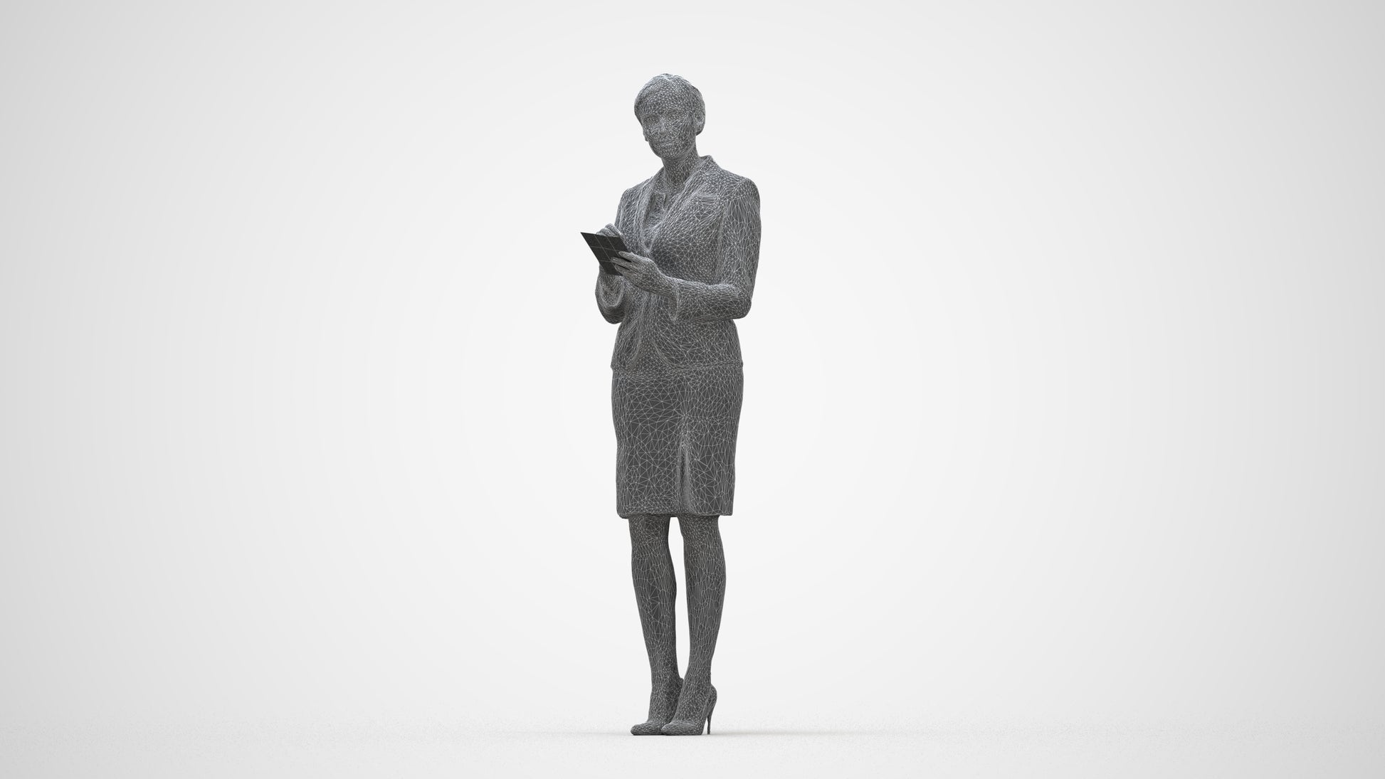 scanned 3D woman hospitality, photogrammetry people for Enscape and V-Ray, wireframe back view