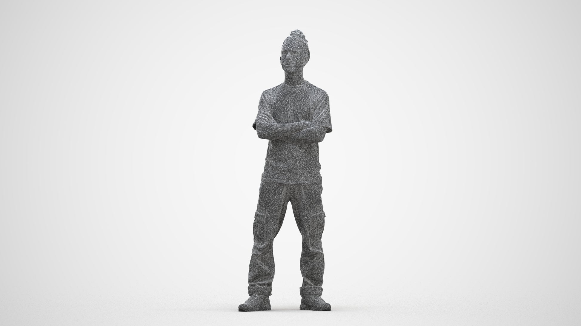 realistic 3D man casual standing, scanned archviz people for Blender and 3ds Max, three-quarter front view render