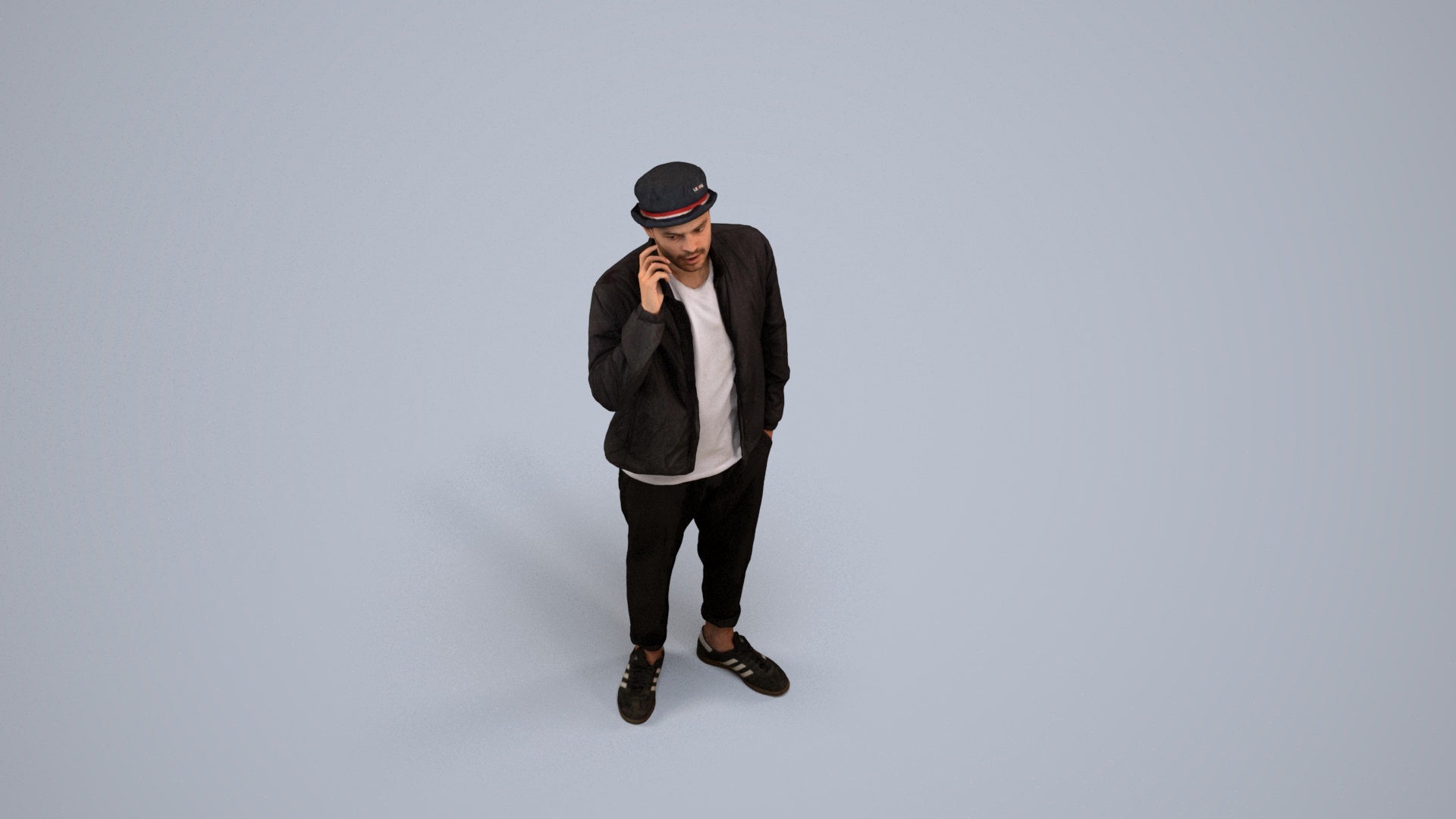 3D scanned man standing casual, photorealistic archviz people for Enscape and SketchUp, back view render