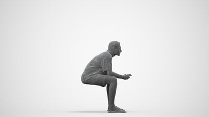 scanned 3D man casual sitting, photogrammetry people for Enscape and V-Ray, wireframe side view