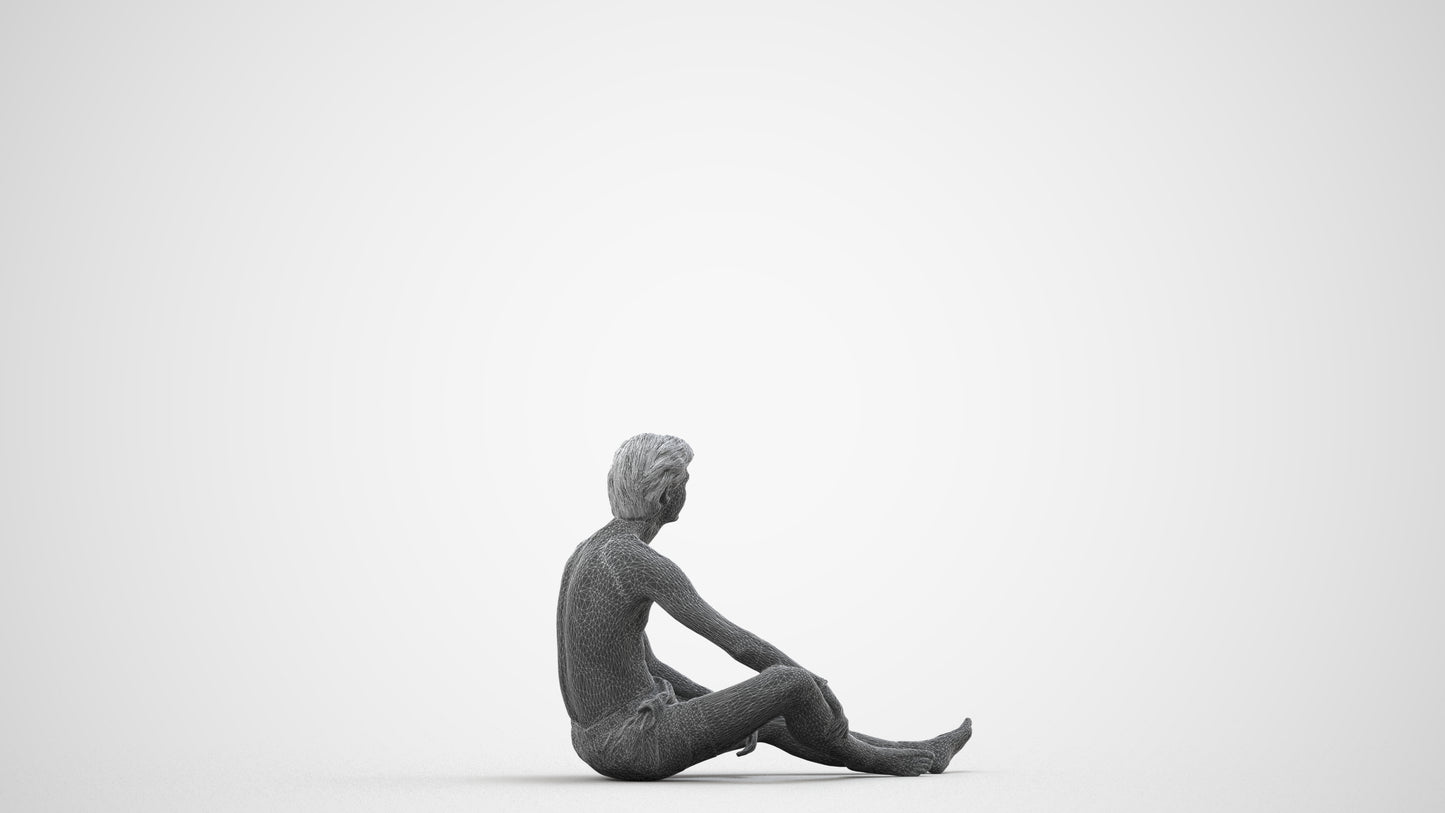 3D human model man pool, photogrammetry scanned person for archviz, wireframe side view