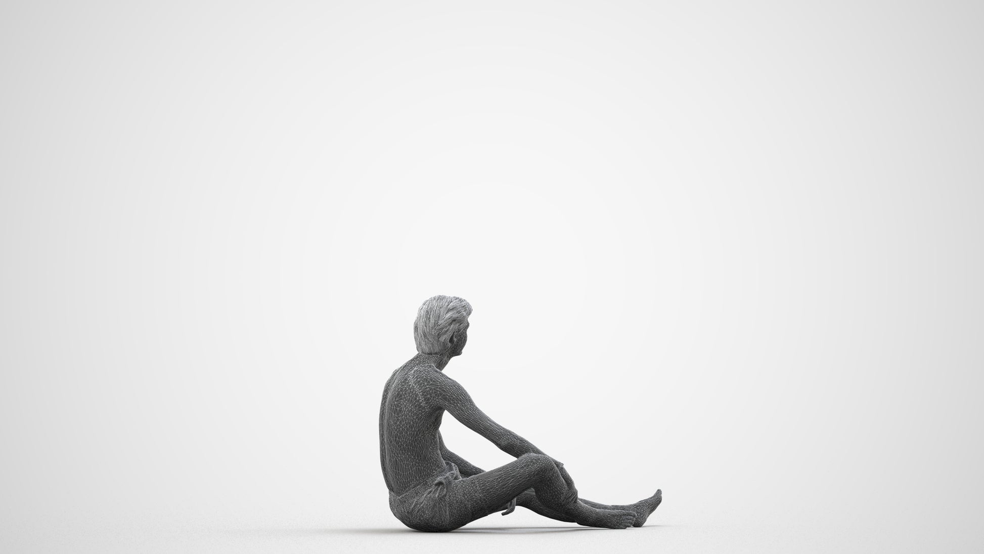 3D human model man pool, photogrammetry scanned person for archviz, wireframe side view