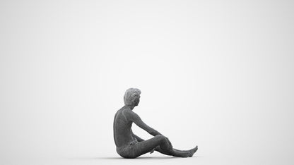 3D human model man pool, photogrammetry scanned person for archviz, wireframe side view