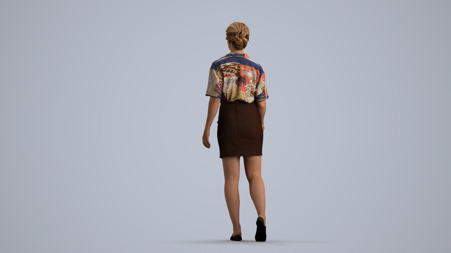 photogrammetry 3D woman casual walking, realistic human model archviz FBX, front view render