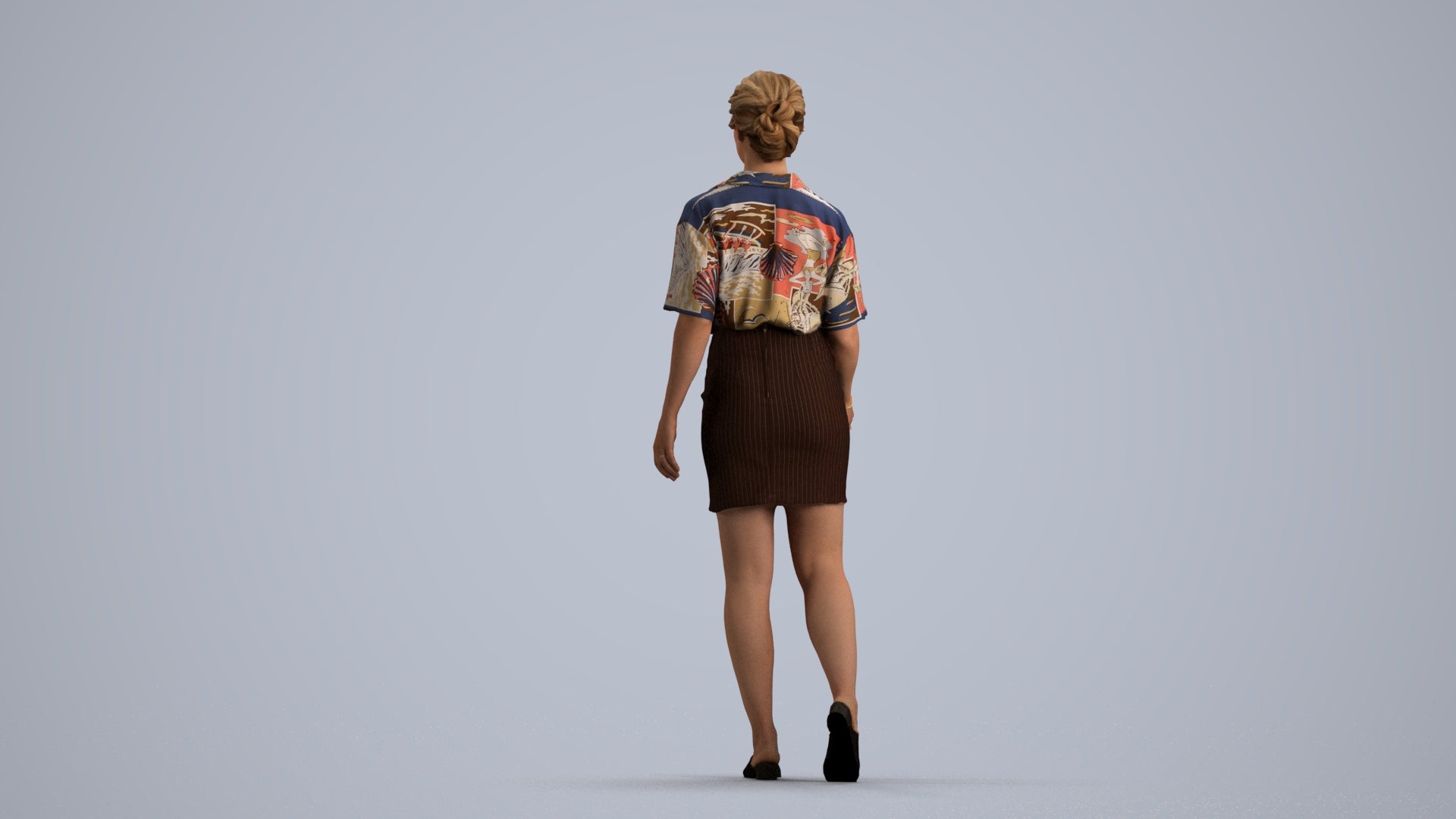photogrammetry 3D woman casual walking, realistic human model archviz FBX, front view render