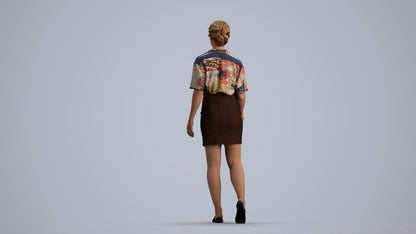 photogrammetry 3D woman casual walking, realistic human model archviz FBX, front view render