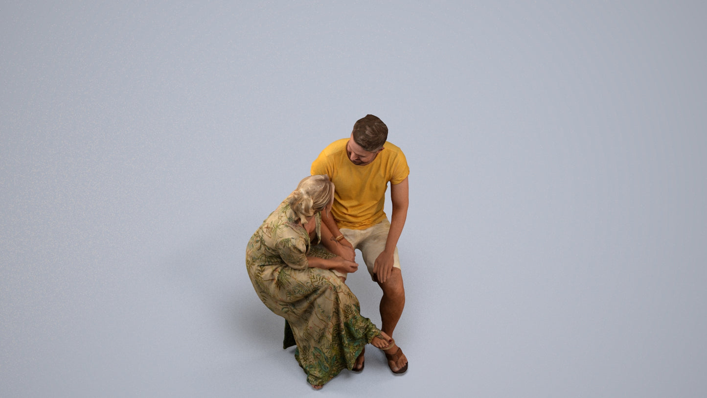 scanned 3D senior woman casual couple, photogrammetry people for Enscape and V-Ray, back view render